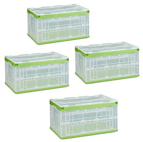 Relaxdays 4X Profi Transportbox, stabil, Gewerbe, hochwertiger Kunststoff, Qualität, 60 L, HBT 31,5 x 59,5 x 39,5 cm, grün