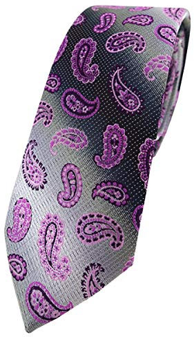 TigerTie - schmale Designer Krawatte in magenta rosa anthrazit grausilber Paisley gemustert