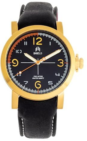 SHIELD Berge Quartz Black Genuine Leather Gold Men's Watch SLDSH101-6