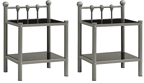 vidaXL 2X Tables de Chevet Table de Nuit Armoire de Chevet Armoire de Lit Chambre à Coucher Maison Intérieur Gris et Noir Métal et Verre