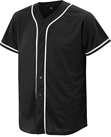 CUTHBERT Solid Baseball Jersey Shirt for Men and Women, Plain Short Sleeves Button Down T-Shirt(Black S)