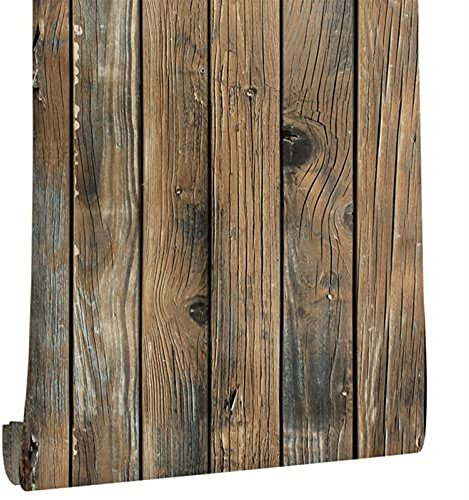 FOOSKOOBZ Papiers Peints Wallpaper Faux Bois rétro et bâton Papier Peint Auto-adhésif Planche de Papier Peint de Papier Peint Rouleau en Vinyle Amovible revêtement Mural for Restaurant (4 5cm * 6m)