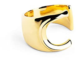 SINGULARU - Bague personnalisée Letter Signet. Solide et ajustable. Laiton avec finition plaqué or 18Kt. Taille unique. Bijoux pour femme. Lettre C