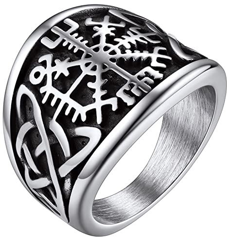 FaithHeart Herren Jungen Viking Kompass Fingerring mit Keltischer Knot Wikinger Siegelring mit Vegvisir Nordischer Style Fingerring für Freunden Ehemann