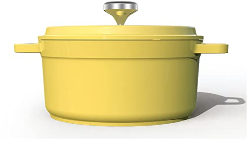 Lightweight Casserole Dish with Lid, Cast Aluminium Induction-Safe Non-Stick Casserole Dish - Cast Iron Pot with Lid - Non-Stick Ovenproof Enamelled Casserole Pot Yellow 24cm