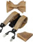 Alizeal Herren Polka Dot Hosenträger und selbstgebundene Fliege mit Einstecktuch im Set，Khaki