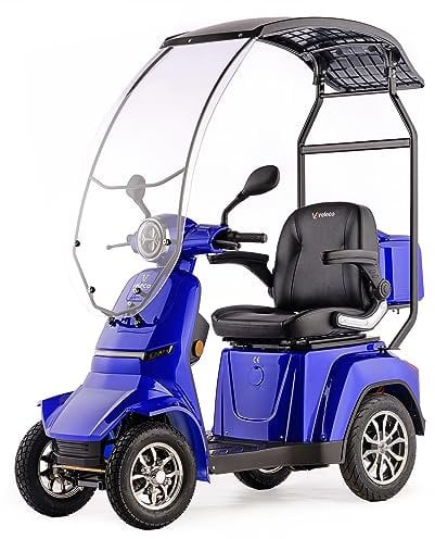 VELECO GRAVIS - 4-Rad-Mobilitätsroller mit Dach - komplett montiert und einsatzbereit - sicher und stabil - volle LED-Beleuchtung - geräumiger Stauraum & Getränkehalter (Blau)