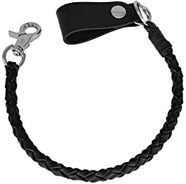 GARGOYLE BELLS Genuine Leather Braided Pants Keychain, Biker Wallet Chain with Keyring, Motorcycle 22'' Punk Jeans Chain