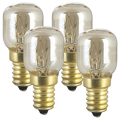 Luminea Leuchtmittel: 4er-Set Backofenlampen, E14, T26, 25 W, 100 lm, warmweiß, bis 300 °C (Backofen Glühbirne E14, Minibackofen Leuchtmittel, Glühbirnen)
