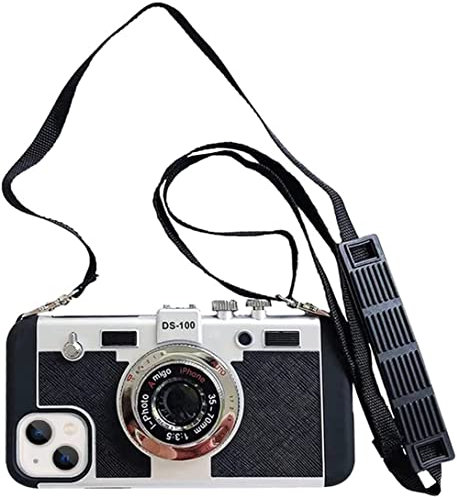 YAKVOOK Emily in Paris Phone Case for iPhone 14 Pro Cute 3D Vintage Camera Phone Case with Lanyard Adjustable Shoulder Strap Unique Cool Silicone PC Case for iPhone 14 Pro Girls Women Black