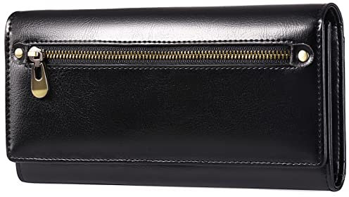 FALAN MULE Damen Geldbörse - Groß Vintage Leder Portemonnaie mit RFID Schutz - 11 Kartenfächer, Reißverschluss Kleingeldfach, für Damen, Schwarz