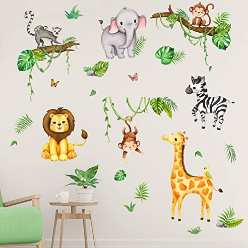 olyee Wandaufkleber mit Tiermotiven, Safari-Tier-Dschungel, Wandaufkleber, für Kinderzimmer, Jungen, Mädchen, Kleinkind, Baby, abziehbar, Winyl, Wandaufkleber, Kunst, Bauernhof, Zoo-Dekor