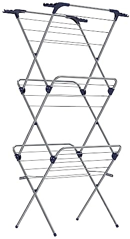 SONGMICS Stendibiancheria Verticale a Torre, Stendino Pieghevole e Salvaspazio, Struttura in Acciaio, 42 x 62,5 x 150 cm, Stenditura di 15 m, Uso Interno ed Esterno, Grigio LLR715G01