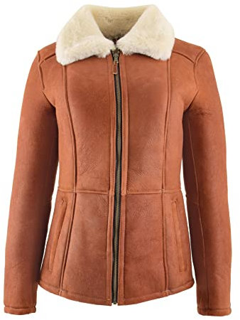 Divergent Retail DR255 Damen Jacke aus echtem Schaffell, Whiskey, Whiskey, 44