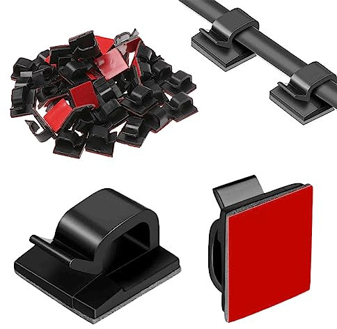Kabelclips, Selbstklebende Kabelclips, 50 Stück Kabelhalter Selbstklebend, Selbstklebende Kabelklemmen, Kabelklemme für Schreibtisch, Kabelhalter aus Kunststoff, Mini Kabelhalter Selbstklebend