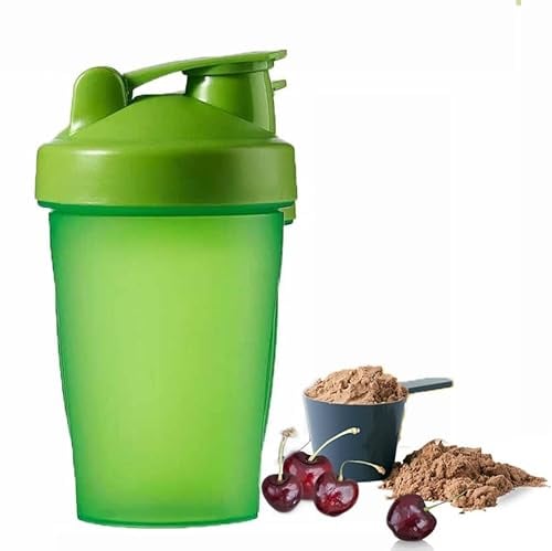 400ml Protein Shaker Bottle, Protein Shake Mixer, Shaker Cups Portable Pre Workout with Wire Mixball Blender Perfect for Mixing Powdered Shakes, Clear, BPA Free and DEHP-free, Dishwasher Safe (Green)