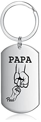 kaululu Porte Clef Personnalisable Photo Porte Clé avec Prenom Grave for Homme Porte-clés Papa en Acier Inoxydable avec Nom de Famille pour Homme Cadeau Fête Des Pères (1 nom)