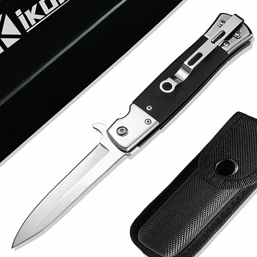 ohmonlyhoo IKORES Klappmesser mit G10 Griff, Einhandmesser mit Nylonscheide und Taschenclip, tolles Geschenk für Männer und Frauen, Mirror Silver