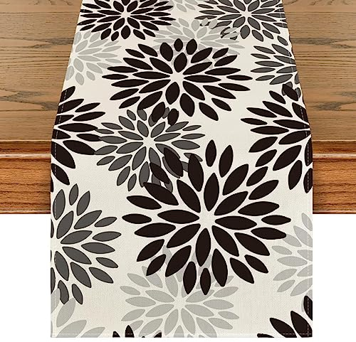 Artoid Mode Blumen Schwarz Dahlien Halloween Tischläufer, Saisonnal Herbst Küche Tisch Dekoration Drinnen Urlaub Party Dekor 40x180 cm