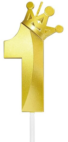 Geburtstagskerze mit der Zahl 1, ein Jahr alt, Happy Birthday, Zahlenkerzen, Tortenaufsatz, Dekorationen, 3D-Krone (Krone-1, Gold)