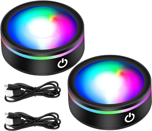 EEEKit 2 Stück Led Lichtsockel, Runder Leuchtsockel Kristallglas Display Basis Stander, 6 Beleuchtung Farben LED Show Stand für Kristall Glas Kunst
