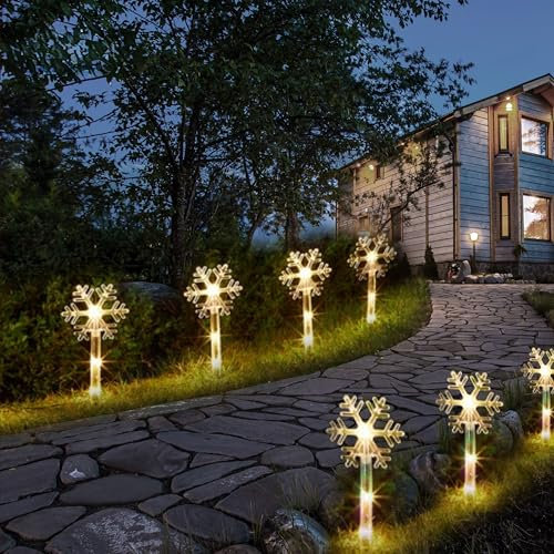 Just for Christmas Pathway Lights - 8-Pack Battery-Operated Pre-Lit Snowflake Christmas Lights W/a Timer Function & 24 White LEDs - Perfect for Christmas Decorations