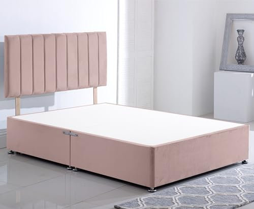 ComfoRest - Sophisticated 4FT6 Double Divan Bed, NO DRAWER | Minimalist Frame for Compact Bedrooms | Durable Design for Contemporary Living Spaces (Pink Plush)