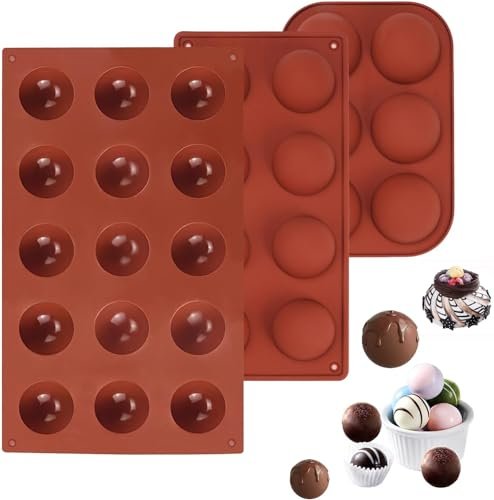 QHFlashbuy 3 Stück Schokoladenformen,6,8,15 Semi Sphere Silikonform,3D Schokolade Kugelform Backform,Backform Halbkugel für Kuchen Gelee Pudding Schokolade,Dome Mousse Eiswürfel
