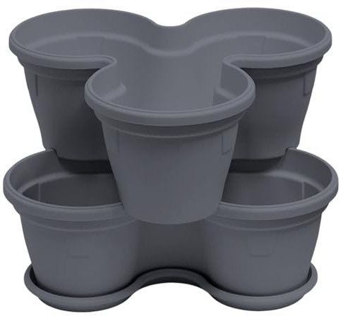 Engelland 2X Blumentopf, Säulentopf, Pflanzturm, Hochbeet, Pflanztopf-Kübel mit Untersetzer, stapelbar, widerstandsfähig, Kunststoff, für Außenbereich, 22 Liter, Farbe: Anthrazit
