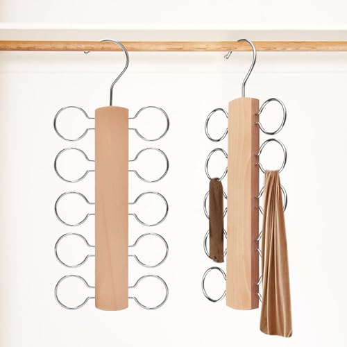 GmeDhc 2 Stück Hijab Organizer Ständer, Schal Aufbewahrung, Holz Krawatten Halter, Schalbügel, Scarf Holder, Gürtelhalter, Krawattenbügel, Platzsparende Aufhänger