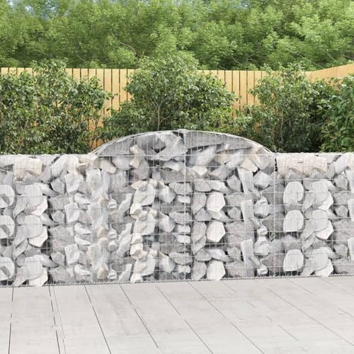 Gecheer Jardinière gabion en pierre 10 unités forme arc fer 300 x 30 x 100/120 cm Arriate de gabion Pot de fleurs