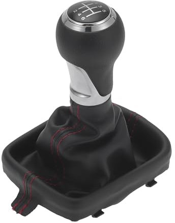 Motoforti Perilla De Cambio De Marchas Manual De 6 Velocidades Con Cubierta Palanca De Cambios De Caja Para Audi A3 8P 03-13 Cuero Sintético De Plástico Tono Cromado Plateado Rojo Negro