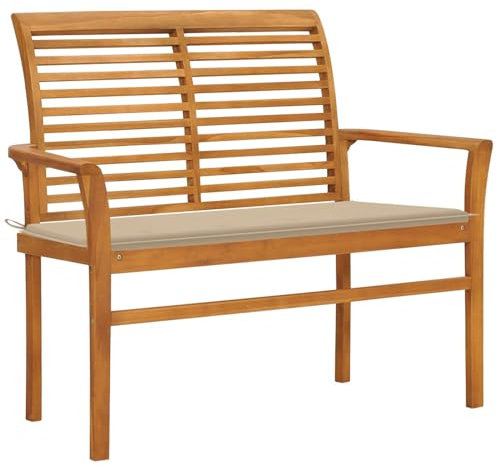 ZEYUAN Gartenbank mit Beige Auflage, Terrassenmöbel, Wetterfeste Bank, Deko Bank, Garten Banken,Outdoor Bank, Parkbank, Gartenmöbel, 112 cm Massivholz Teak