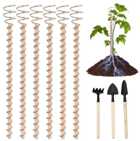 Pflanzstäbe, 43,2 cm, Elektrokultur-Pflanzenstütze aus natürlichem Holz, 6 Stück, Kupfer-Gartenstecker für Innen- und Außenbereich, kleine Topfpflanzen