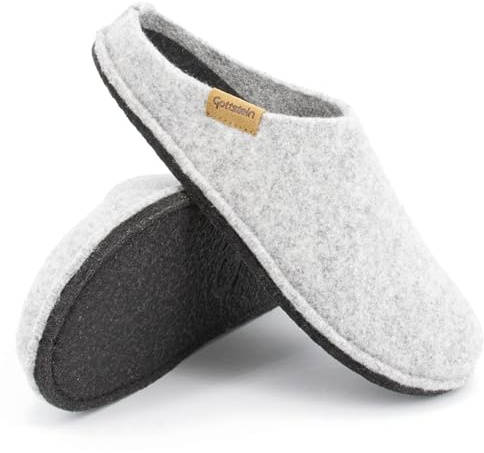 Gottstein Classic CO Pantoffel für Damen & Herren - Hausschuh aus 100% Schurwolle mit Komfort-Einlagesohle Hellgrau, 43
