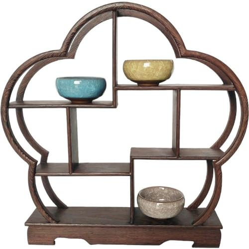 HiyyFloy Chinese Antique Display Shelf Teapot Display Shelf Solid Wooden Wall Frame Purple Clay Pot Rack Chinese Style Storage Ornament