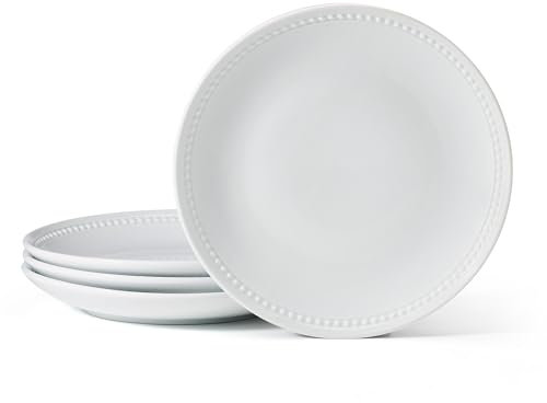 Everyday White Beaded Coupe Set of 4 Dinner Plates, 10.5 inch
