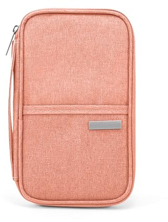 TINGJS Reisepass Tasche Familien Reisepasshülle Wasserdicht Familien Reise Brieftasche für Speicherung Kreditkarten Ausweis Bordkarten Tickets Rosa