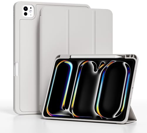 GKABXY Neue Hülle für iPad Pro 11 Zoll Hülle (M4, 2024, 5. Generation), Schlanke dreifach Faltbare Smart Soft TPU-Rückseite, unterstützt Pencil Pro und Pencil (USB-C), Auto Schlafen/Wachen, Grau