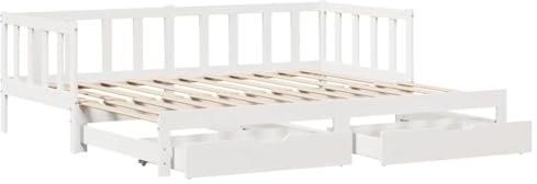 vidaXL Dormeuse Letto Estraibile e Cassetti Bianco 90x190cm Legno Pino, Divano Letto con cassetti, Letto da Giorno, Letto per Ospiti, Divano Letto