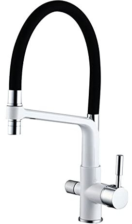 Fregadero de cocina Grifo de agua potable giratorio multifunción con manguera de silicona negra, grifo purificador de filtro de grifo mezclador de agua fría y caliente de doble manija de latón macizo