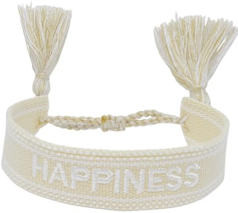 Selfmade Schmuck Stoff Armband in Beige - Web und Gewebtes Design - Ideale Geschenke für Frauen - Geschenkidee (HAPPINESS)