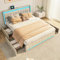 KeepGoon Doppelbett 140 x 200 cm,Polsterbett mit LED-Leuchten, 4 Eisenschubladen und einem USB Ladeanschluss,Stauraumbetten Bettgestell,Leinenstoff (Beige)