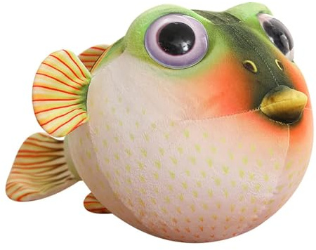 lilizzhoumax Kugelfisch-Plüschtier 10” Simuliertes Tier große Augen Kugelfisch Kawaii Pufferfisch-Plüschtier Realistische Fisch Plüsch Spielzeug für Wilde Tiere Geschenk für Kinder grün