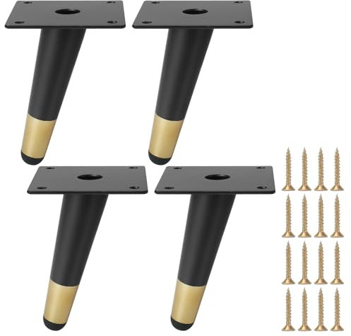 FOGAWA Lot de 4 Pieds de Meubles 12cm en Métal Pieds d'Armoire de Oblique Cône Pieds d'armoire Noir et Or Pieds de Remplacement pour Meuble, Table, Canapés, Chaise, Armoires, Lit Pieds