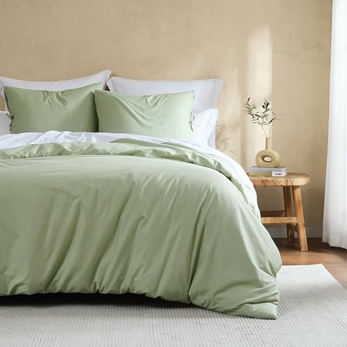 R.SHARE Bettwäsche Set 135x200 Baumwolle Grün 2teilig, 1 Bettbezug 135 x 200 mit 1 Kissenbezüge 80x80 cm, Weich Kuschel Bettgarnitur mit Reißverschluss, Bettdeckenbezug Frühling Sommer Salbeigrün