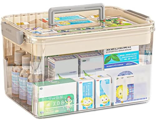 Sevitini Scatola medicinali, 2 strati Scatola porta medicine da casa, Medicinebox, grande capacità, Scatole per medicine con maniglia, per pronto soccorso,medicinali, 31 * 21 * 17 cm (Biancolatte)