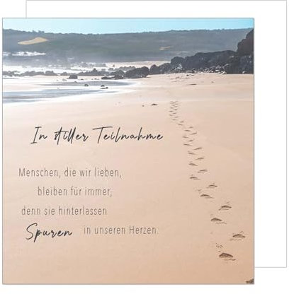 Edition Seidel Premium quadratische Trauerkarte mit Umschlag. Beileidskarte Karte mit Spruch In stiller Trauer Mitgefühl stille Anteilnahme Abschied herzliches Beileid Sand Meer (TQ143 SW025)