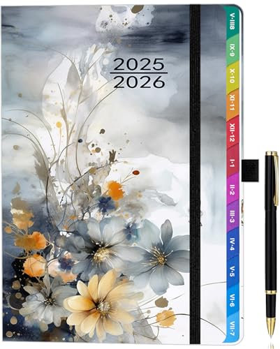 Kalender 2025-2026 A5 – Wochenplaner & Terminplaner mit Monatsübersicht, Schulplaner 25/26 (Aug 2025 - Jul 2026), Farbig Gedruckte Innenseiten, mit Innentasche & Stift, 15,5 x 21,5 cm - Grau