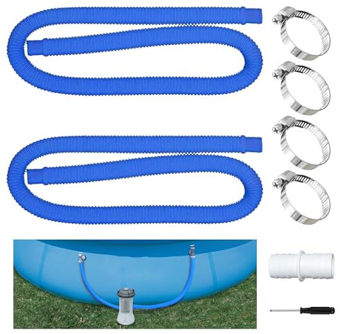 2 pièces Tuyau pour Piscine,Piscine Hors Terre Tuyau avec 4 Pinces Métalliques,Tuyaux de Rechange pour Piscine,pour Piscines Hors Sol (Bleu)